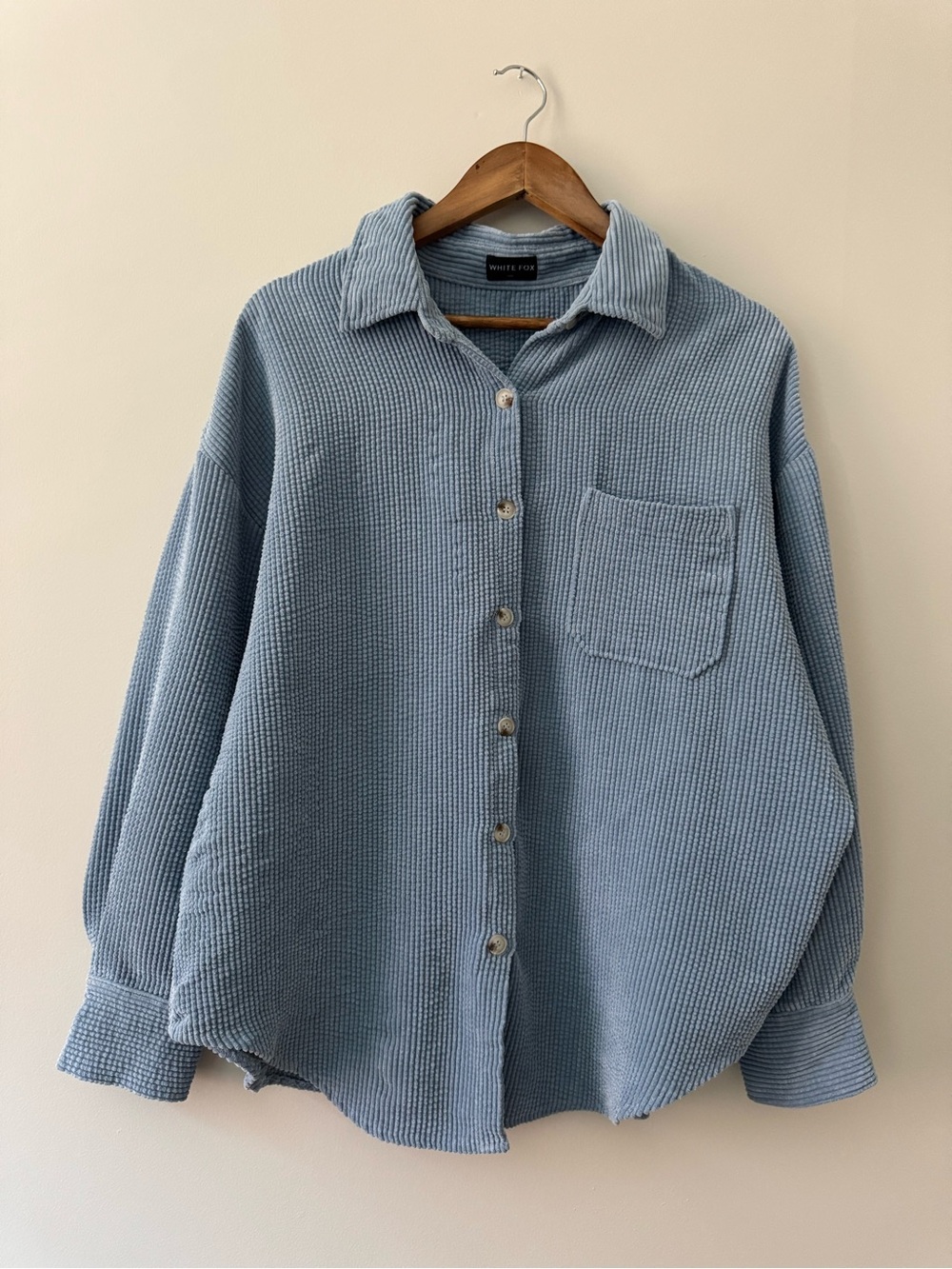 WHITE FOX Corduroy Blue Oversized Button Down M/L